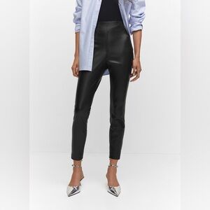 Mango leather effect leggings with split hems NWT